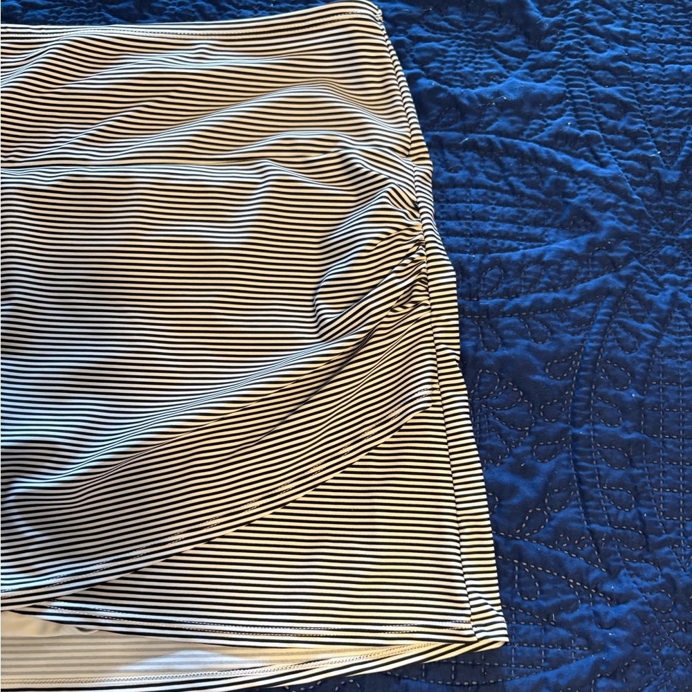 Black and White Striped Swim Skirt